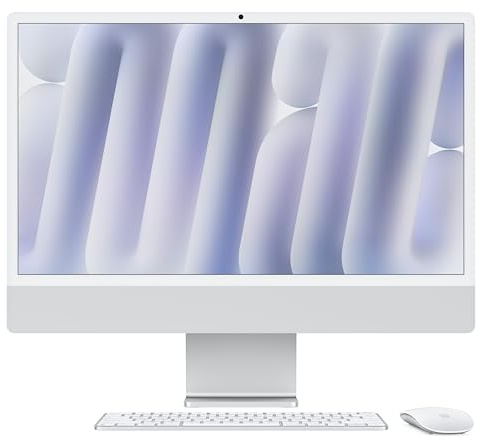 Apple iMac All-in-One Desktop-Computer mit M4 Chip mit 10 Core CPU und 10 GPU: 24 Retina Display 24 GB gemeinsamer Arbeitsspeicher 512 GB SSD Speicher passendes Zubehör Silber