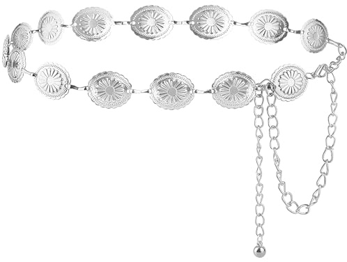 NXPUXP Western Metall Concho Gürtel,Western-Cowgirl-Taillenkette,Verstellbarer Kettengürtel für Damen,Kettengürtel Geeignet für Jeanskleider(Silber-2025)