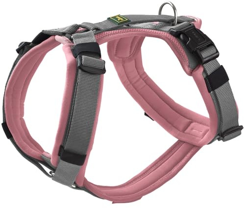 Hunter Hundegeschirr Maldon UP, Farbe: Altrosa/grau, weich gepolstert & komfortabel, stark reflektierend durch 3M Scotchlite, 4-Fach verstellbar, mit gepolstertem Griff (ab S-M), Größe: S-M