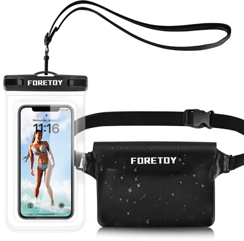 FORETOY wasserdichte Tasche, wasserdichte Handyhülle Unterwasser, wasserdichter Beutel wasserfeste Bauchtasche Schutzhülle mit IPX8 Handytasche für Wassersport, Schwimmen, Bootfahren, Strand usw