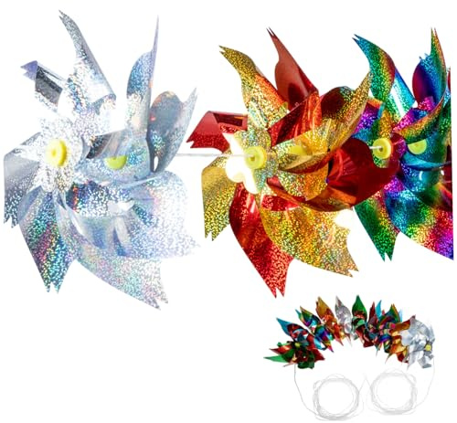 LOORGVEL Vogelschutz Windmühle Farbenfroh Birdschutzwindmill-String | Reflektierend, Farbenfroh, Pet Material, 10 m Lang, 10 pcs, Optische