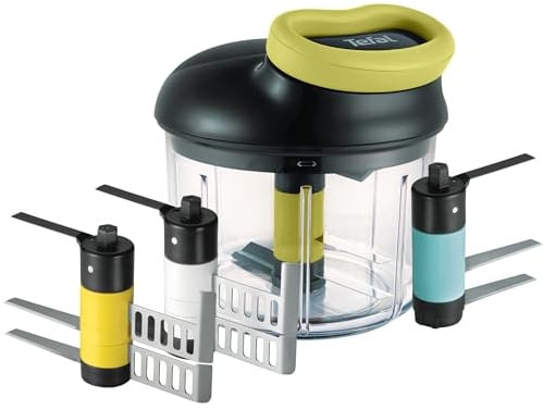 Tefal K13210 5-Sekunden-Zerkleinerer ohne Strom, 900ml; Universalzerkleinerer für Gemüse, Obst, Nüsse, Knoblauch, Babynahrung. Inklusive zusätzlichem Ice-Crusher-, Püree- und Rühreinsatz, schwarz/grün
