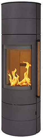 H&M Germany Kaminofen EVO 3.0 XL Stahl Titan Grau Ofen Heizofen modernes Segment-Design 7kW Holzofen Speicherofen rund Holzkamin mit großer Sichtscheibe und Gussboden