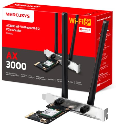 MERCUSYS MA80XE TP-Link WiFi 6 WLAN-Karte PCIe AX3000Mbps, Bluetooth 5.3, Dual-Band (5 GHz/2,4 GHz), Intel Wi-Fi 6E, WPA3, MU-MIMO, OFDMA, WLAN-Karte PC, Festplatte, Windows 11/10, Wi-FI 6 AX3000