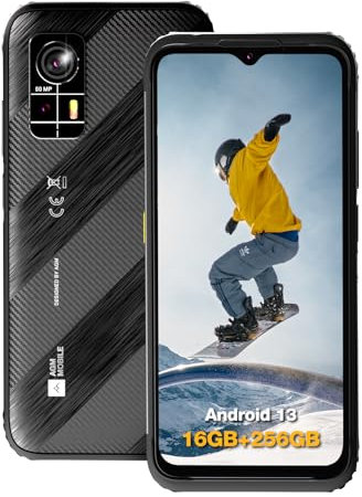 Ultradünnes Outdoor Handy ohne Vertrag AGM H6, 16(8+8)GB RAM und 256GB ROM/ 512GB, Android 13 Leichtes Wasserdichtes Smartphone mit 3 Kartenslots, 6,56 Zoll Baustellenhandy, Dual SIM/NFC/4G/IP68/IP69K