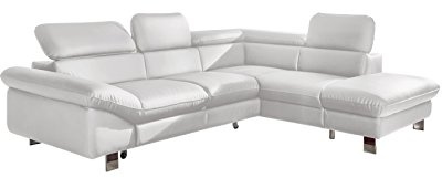 Mivano Ecksofa Driver mit Schlaffunktion und Stauraum / Ledersofa in L-Form mit Ottomane rechts / Inkl. verstellbare Kopfstützen / 266 x 73 x 214 / Kunstleder weiß