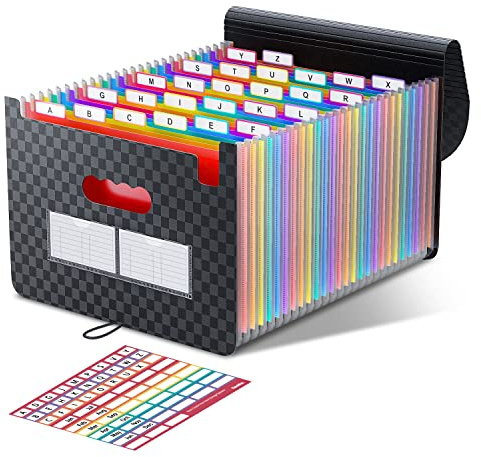 ThinkTex Dokumentenmappe A4, 26 Taschen Erweitern Dateiordner Große Raum Fächermappe Datei Organizer Aktenordner Box Akkordeon Ordner Tragbar Sortiermappe für Zuhause oder Büro Dokumente