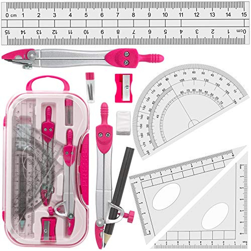 Akuoly Schulzirkel Geometriezirkel Mathematik Geometrie Set Geometry Compass mit 2pcs Zirkel, 2pcs Geodreieck, 15 cm Lineal und Winkelmesser