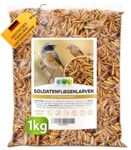 EWL Naturprodukte Soldatenfliegenlarven getrocknet 6,5 L (1 kg), Vogelfutter, Fischfutter, Schildkrötenfutter, Igelfutter mit Insekten