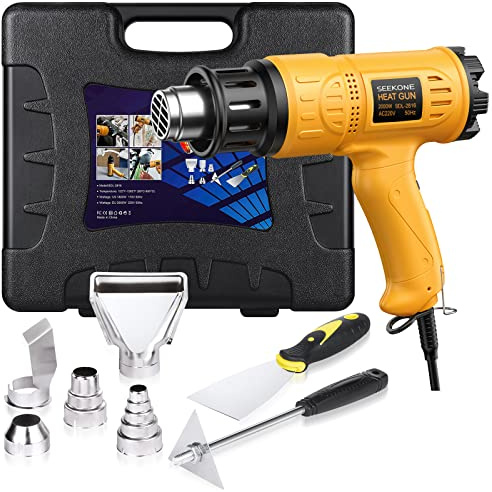 SEEKONE Heißluftpistole Kit mit Werkzeugkoffer, Heißluftgebläse mit Überlastschutz (2000W, 5 Düsen, 2 Schaber, Variable Temperaturbereich 50-600°C|190-500L/min) zum Schrumpfen, Entlacken