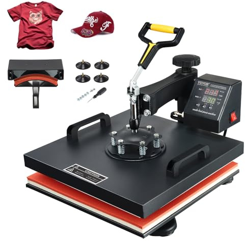VEVOR Transferpresse 38 x 38 cm, Wärmepresse 220 V, Transferpresse 1200 W, Textilpresse 14 x 7,6 cm, Hemdenpresse Max. 250 °C, Sublimationspresse, Hobby T-Shirt Presse