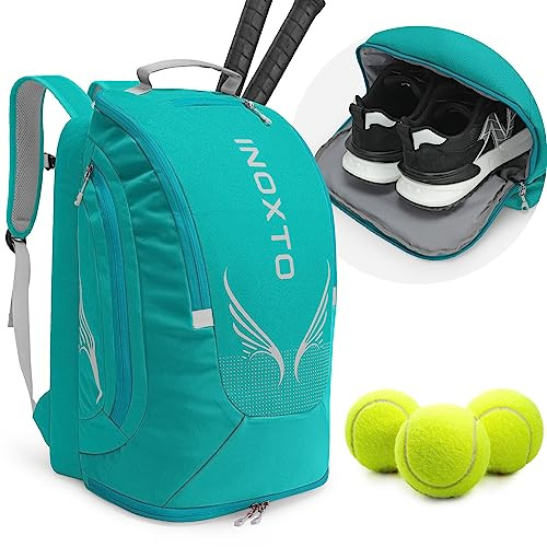 INOXTO Tennis-Rucksack für Damen und Herren, großer Pickleball-Rucksack mit separatem Schuhfach, wasserabweisend und atmungsaktiv, fasst 2 Tennisschläger für Badminton, Reisen und Camping, 40 l