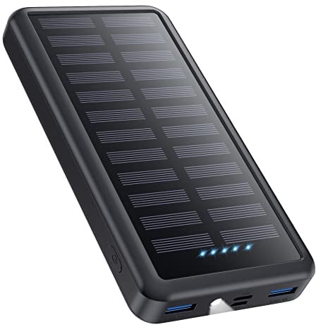 Power Bank USB C 26800mAh, Solar Powerbank PD 3.0A Schnellladung Externer Akku Wasserdichtes Solarladegeräte mit LED Taschenlampe Handy Akkupack für Camping Outdoor Kompatibel mit iPhone/Samsung etc