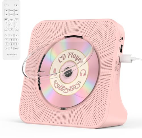 KOVCDVI CD Player mit Lautsprecher, Bluetooth 5.0, Radio Rosa | CD-Player mit Fernbedienung, Staubschutzhülle, Bildschirm, Timer, USB-Wiedergabe, AUX-Wiedergabe, Kopfhöreranschluss
