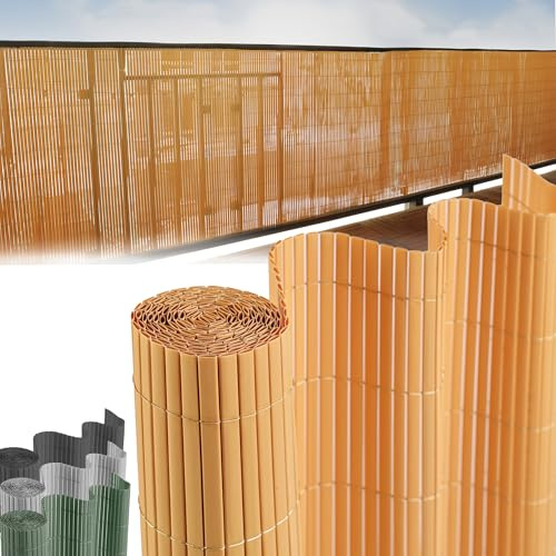 STREND PRO Balkon Sichtschutz | PVC sichtschutzmatte | Bambus | 1m Hoch, 3m Länge | Wetterfester für Privatsphäre, Balkon Windschutz | Balkon Seitensichtschutz ohne Bohren Terrassen