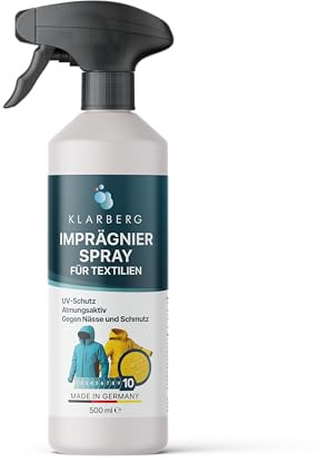 KLARBERG Textil Imprägnierspray für Jacken und Outdoor Kleidung | Schützt Jacken & Outdoor-Kleidung sowie Sofa & Teppich vor Schmutz & Flecken. Farblos und schonend für Farbe und Material.