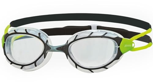 Zoggs Predator Schwimmbrille Erwachsene, Herren und Damen – UV-Schutz, Antibeschlag, Bequemer Sitz & Einfach Verstellbare Zugbänder Klare Gläser, Schwarz/Limette, Regulär