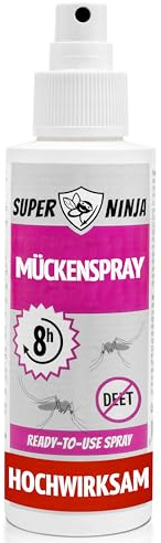 Super Ninja Mückenspray & Zeckenspray 100 ml, Sicher für Kinder & Erwachsene - Hochwirksamer Multi-Insektenschutz, DEET-frei, 8h Schutz gegen Mücken & Zecken, Hautfreundliche zeckenschutz menschen