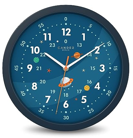 Cander Berlin MNU 1230 A Kinderwanduhr lautlos 30,5 cm Astronaut analog Lernuhr Jungen Mädchen Kinderzimmer ohne Tickgeräusche
