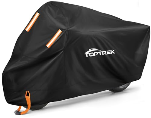toptrek Motorrad Abdeckplane Outdoor XXL Motorradabdeckung Wasserdicht Motorradgarage Winterfest Motorradplane mit Schlossloch für Harley-Davidson, Honda, Suzuki, Kawasaki (245x105x125 cm)