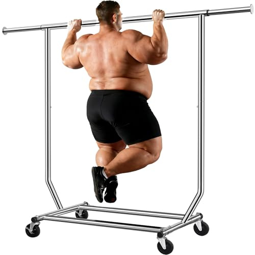 Camabel Schwerlast Garderoben-Rollständer (130-189 cm verstellbar) mit Feststellbremse, 180 kg – Stabiler Metallständer mit Edelstahlrollen für Haushalt & Gewerbe (Mobile Kleiderstange)