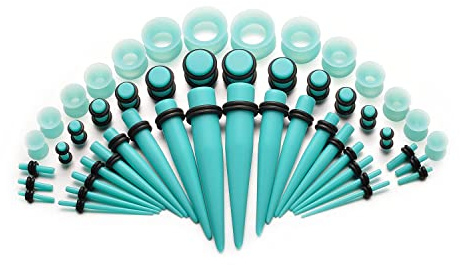 vogem 50 Stück Ohr Stretching Kit 14G-00G/1.6mm-12mm Acryl Dehnstab Taper Plugs Silikon Ohr Tunnels Ear Stretching Kit Ohr Dehnstäbe Tunnel Set Damen Herren
