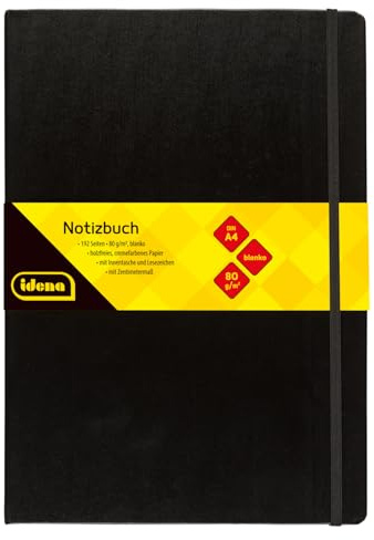 Idena 209292 Notizbuch FSC-Mix, A4, liniert, Papier cremefarben, 96 Blatt, 80 g/m², Hardcover in schwarz (A4, blanko)