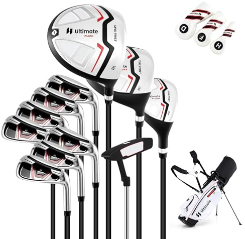 FANTASK Damen Golfschläger Set mit 1 Driver & 3 Fairway & 4 Hybrid & 6/7/ 8/9/ P Eisen & Putter & Regenhaube, Rot