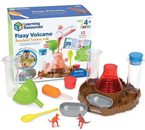 Learning Resources Forschungslabor „Blubbernder Vulkan“ für Vorschüler, ab 4 Jahren, Kinder-Chemiebaukasten mit schäumender Reaktion, Mint-Spielzeug für Kinder, 13-teilig
