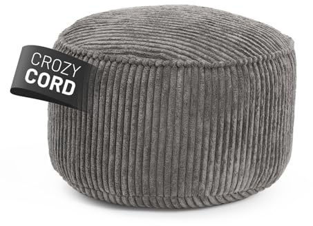 Lumaland Sitzsack Pouf aus Cord | Kompakter 50L Gaming Pouf mit 3-in-1-Funktion: bequemer Hocker, praktisches Tischchen & stylischer Indoor Fußschemel | Ø 25 x 45 cm [Grau]