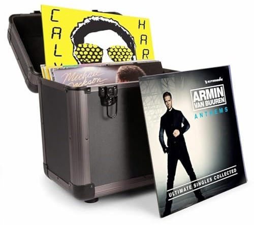 Power Dynamics RC80 Plattenkoffer für 60 Schallplatten Aufbewahrung, Vinyl Koffer, stabile und professionelle Schallplattenbox, Schaumstoff Dämmung, Titan