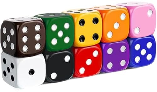10X Würfelset Bunt 16mm – Spielwürfel aus Acryl, 6-seitig für Tischspiele & Zubehör