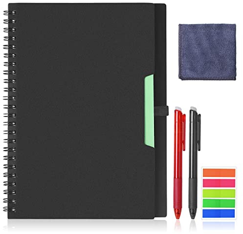 Vicloon Wiederverwendbares Notizbuch, A5 Notizblock mit Löschbarem Stift, Nachhaltiger und Umweltfreundlicher Spiralblock, mit 2 Stift und Mikrofasertuch, zum Scannen für Cloud Storage - Schwarz