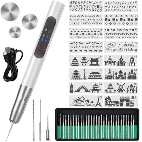 Gravierstift: USB Wiederaufladierbar Gravur Werkzeug Kit - Elektrischer Mini Graveur Gravurwerkzeug für Schmuck Glas Holz Kunststoff Metall Stein