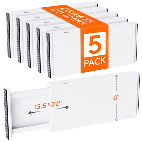 Lifewit 5 Set Schubladentrenner, Verstellbar Schubladen Trenner für Innenlänge 34–50cm & Höhe＞15.5cm Organizer Ordnungssystem für Küche/Kleiderschränke/Schreibtisch, Weiß