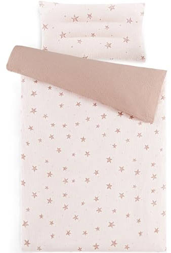 Susurration Musselin Kinderbettwäsche 100x135 Kissenbezug 40x60 cm aus 100% Baumwolle Leicht und Komfortabel Bettwäsche Set für Baby Kinder (Rosa Sterne)