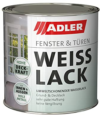 ADLER Fenster- Tür Weißlack M Weiß 750 ml | Wasserbasierter, matter Weißlack mit Grundierwirkung, blockfest, nicht vergilbend, sehr gute Isolier- und Rostschutzwirkung