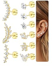 Diamday 9 Stück Helix Piercings Chirurgenstahl Piercing Ohr Goldfarben | Hypoallergen Tragus Piercing, Ohrringe Set, Flat Ohrpiercing, Ohrstecker, Helix Tragus Conch Piercing Set, Knorpel Ohrringe