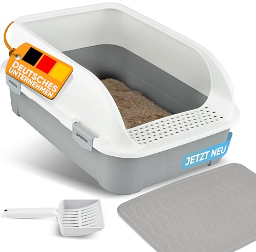 CROPLAS Katzenklo offen groß ohne Deckel,Katzenklo hoher Rand mit Streumatte & Schaufel, große Katzentoilette hoher Rand, cat Litter Box, Katzen klo,cat Toilet,Katzen toiletten, kedi tuvaleti, weiß