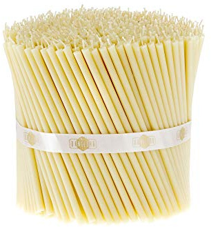 Danilovo 100 Stück Weiß Bienenwachs Kerzen - Orthodoxe Kerzen für Gebet, Rituals, Tischdeko Hochzeit - Ungiftig, Ruß - Tropffrei, Lang, Nachhaltige Produkte, N140, Höhe: 15 cm, Ø 5 mm