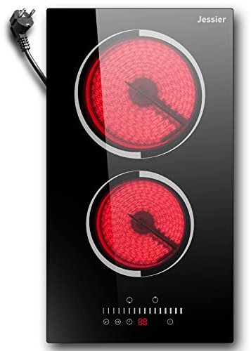Jessier Kochfeld 5 Platten mit Stecker, Einbau Herdplatte 5 Kochfelder | Timer, Kindersicherung, 9 Leistungsstufen, 30 cm, 3000W