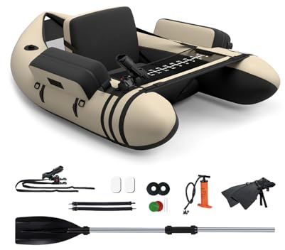 FANTASK Aufbelasbares Schlauchboot, Fischerboot mit Pumpe, Paddel, Gurte, Bellyboat Paddelboot für Erwachsene, 150 kg Belastbar (Beige)