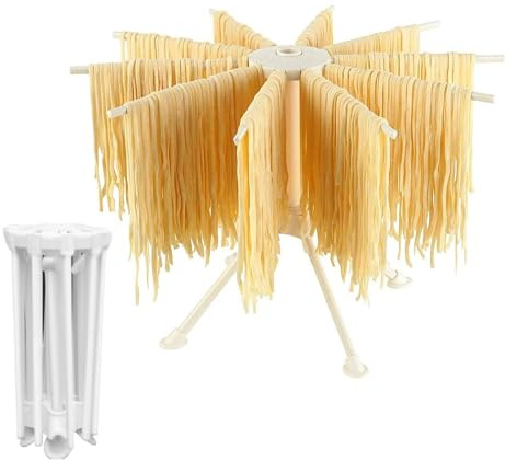 Bugucat Nudeltrockner, Pastatrockner Nudelständer mit 10 Ausziehbare Sprossen für bis zu 2kg Nudeln Tassen Handtücher, Integrierter Transportierstab, Faltbar-Spaghetti-Trockner, Pasta-Trockner