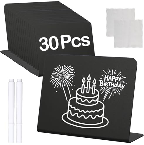 30 Stück Kreidetafel Aufsteller, Price Tag, Kleine Tafeln zum Beschriften 100x75mm, L-Form Preisschilder Aufsteller für Buffet Schilder, Hochzeit, Party, Tischkarten – Kreidetafel Klein Schwarz.