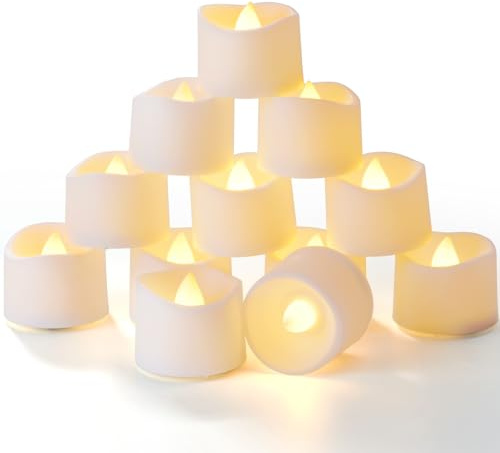Homemory 24 Led Teelichter Elektrische mit Timer, 6 18 Stunden Aus, 3.6 x 3.6 cm Flackernd Batteriebetriebene Kerzen, Plastik, Warmweiß