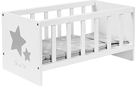 Ella & Piet® Puppenbett Sleepy mit Sternchen aus Holz (Weiß-Grau)