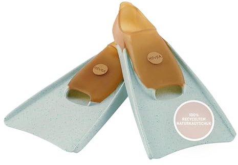 HEVEA Plastikfreie Flossen Kinder – Schwimmende Kinderflossen zum Schnorcheln – Bequemes, langlebiges dänisches Design mit einfachem Hergestellt aus Naturkautschuk (Blue, 34-35 EU)