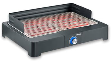 Severin Elektro-Grill, Tischgrill, Edelstahl-Grillrost, für Balkon, 2200W | Kurze Aufheizzeit, 260°C, Indoor- und Outdoor, SafeTouch, einfache Reinigung, elektrisch, draußen, 44,5x26cm, schwarz, 8565