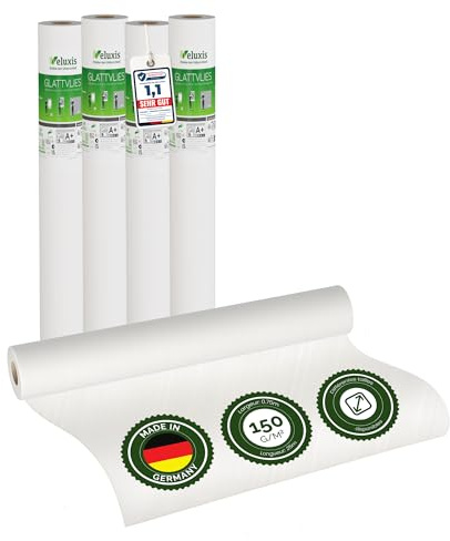 Glattvlies 4er-Set Renoviervlies Untertapete – 25,00 m × 0,75 m - 150g/m² | Weiße Vliestapete, 150 g/m²; überstreichbar, rissüberbrückend, Tapete weiß – Malervlies für Wände und als Anstrichvlies