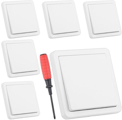 6 Stück Wechsel-Schalter Lichtschalter Unterputz Klemmanschluss weiß | 250V / 10A Serienschalter Steckklemme Wechselschalter Universal Aus-Wechsel Wandschalter mit Schraubendreher 84 x 84 mm